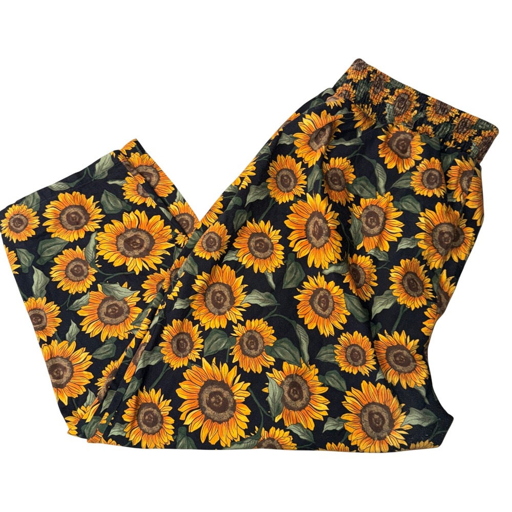 Lucy & Yak Alexa Sunflower Print Organic Cotton Smocked Waist Pants 2XL reg